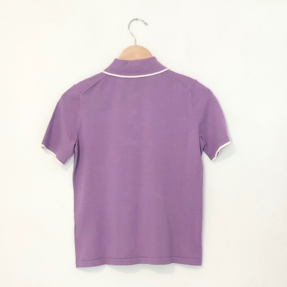 Silk Blend Short-Sleeve Tipped Polo Sweater Size Small in Lavender NWT - Picture 4 of 5